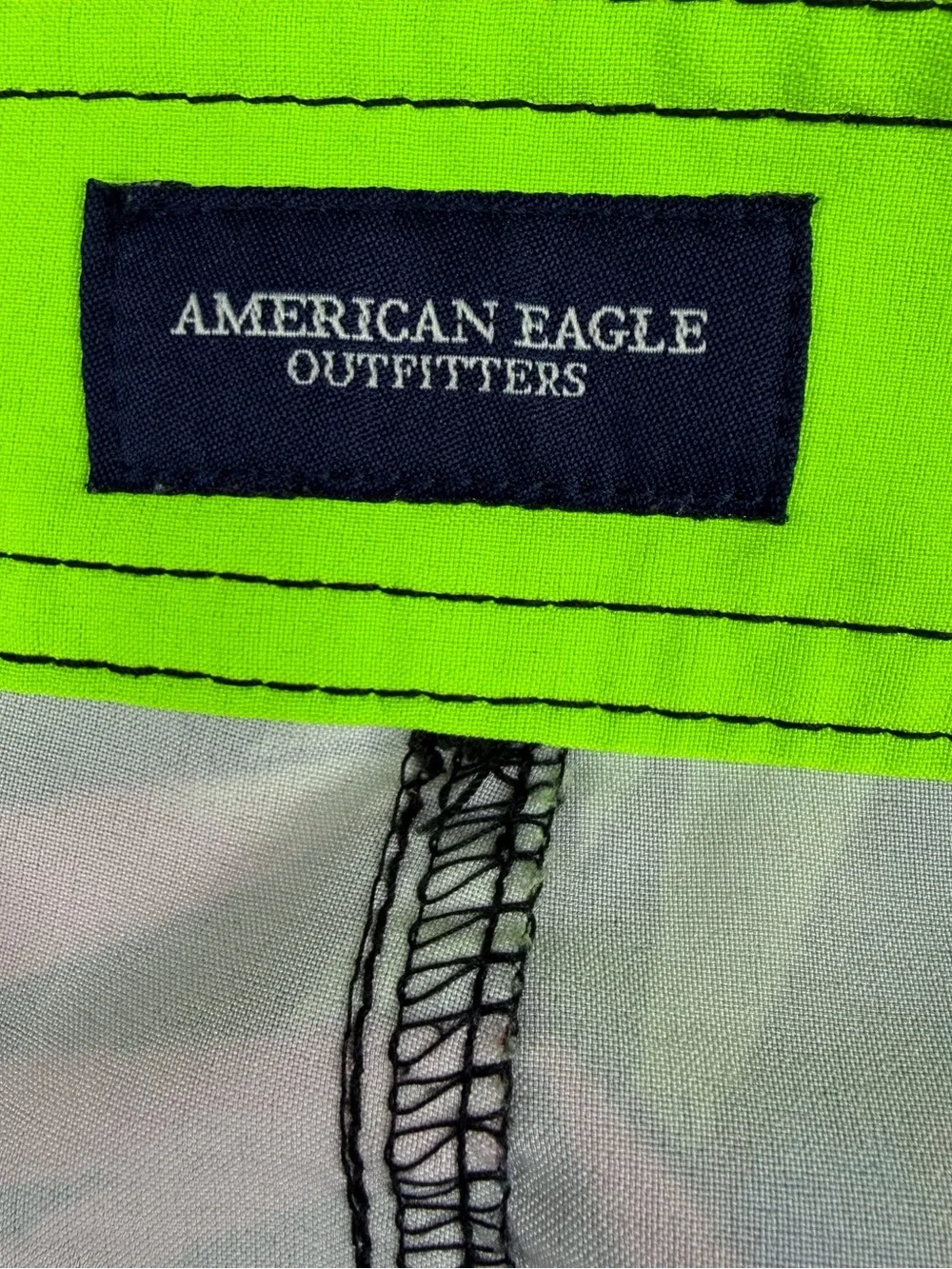 American Eagle Board Shorts Mens M Neon Tropical Leaf Swim Trunks Surf Y2K